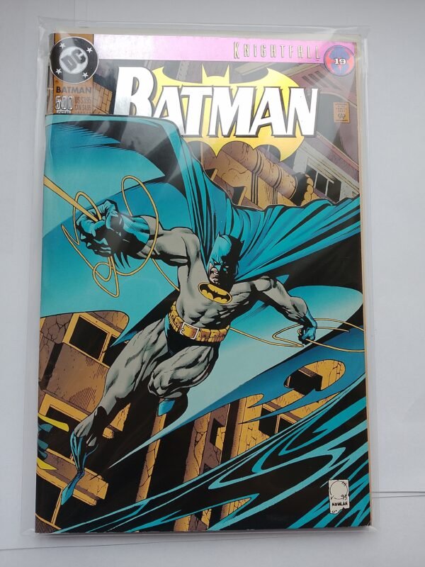 IMG_20260331_171052 Komiks Batman #500 Oct 1993 Die Cut Foil Cover+2 Postcards Azrael New Batman