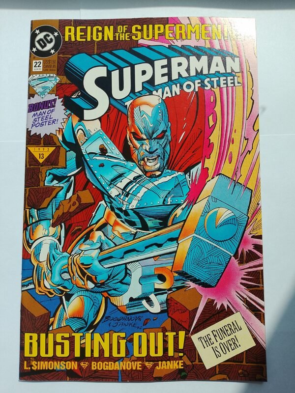 Komiks Superman The Man of Steel #22 June 1993 1st Full Steel + Poster