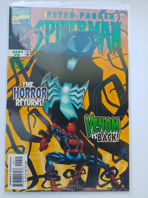 Komiks Peter Parker Spiderman #9 Sept 1999 Venom is back + Card