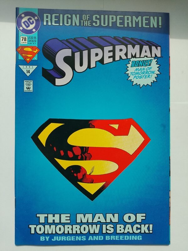 Komiks Superman #78 June 1993 First Solo Cyborg Story + Plakat
