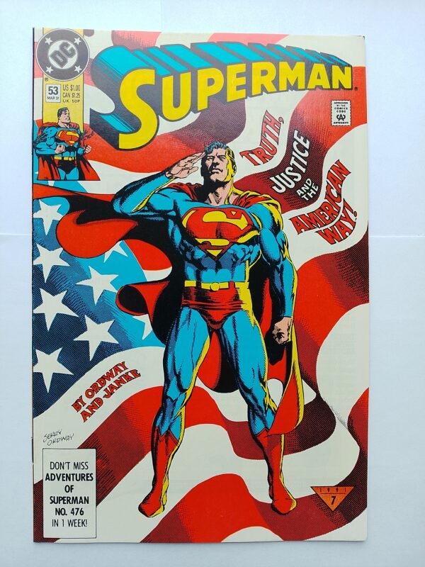 Komiks Superman #53 March 1991 Cover Truth, Justice and the American Way